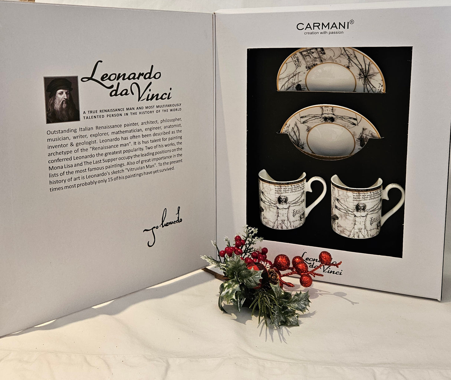➔ Set di 2 tazzine per caffè - The Vitruvian Man, Leonardo da Vinci - Carmani