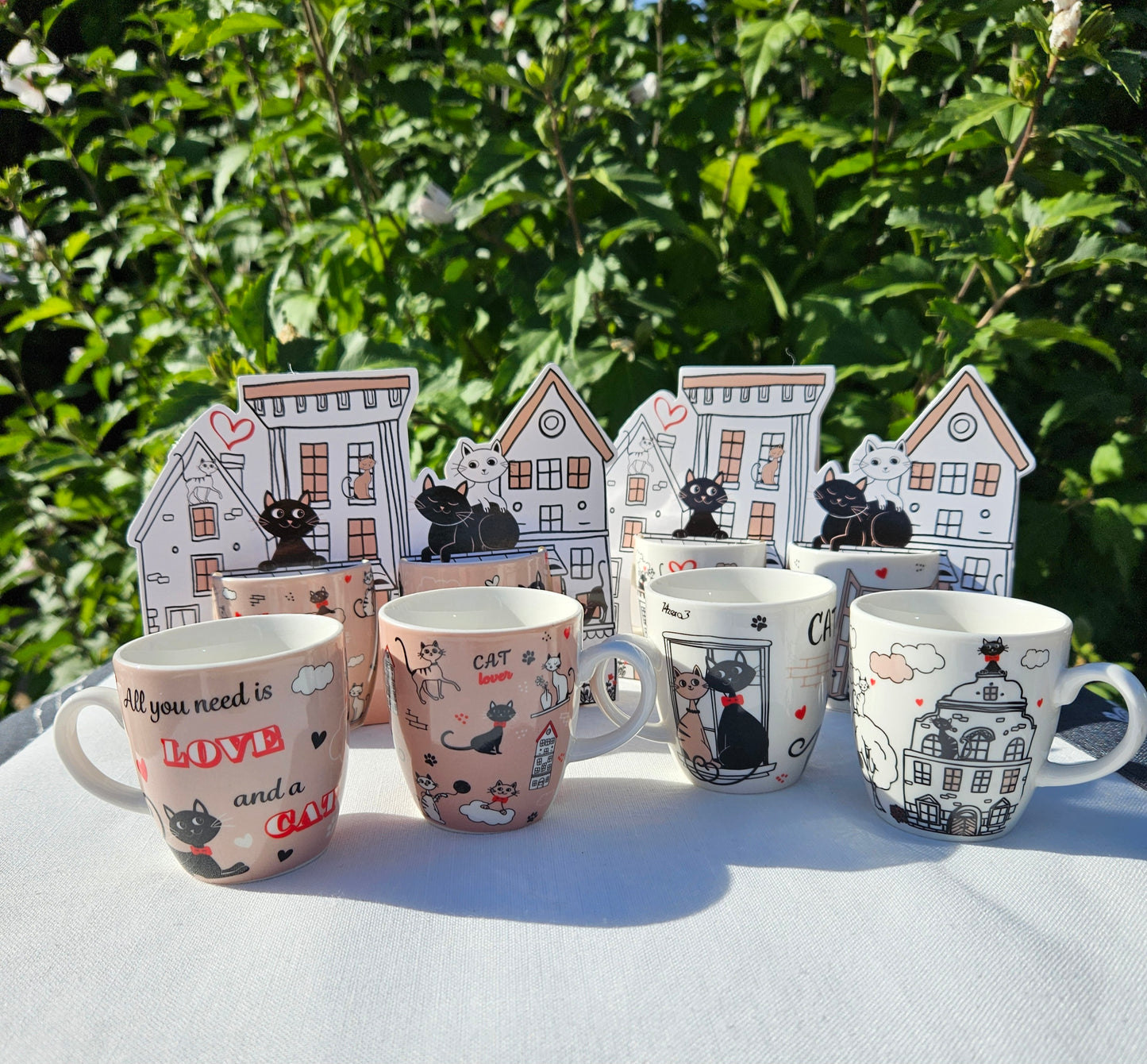➔ Set con 2 tazzine 70 ml decoro gatti - confezione regalo - Art from Italy