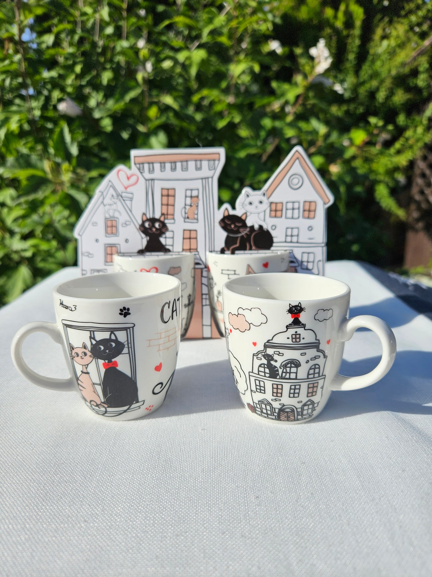 ➔ Set con 2 tazzine 70 ml decoro gatti - confezione regalo - Art from Italy