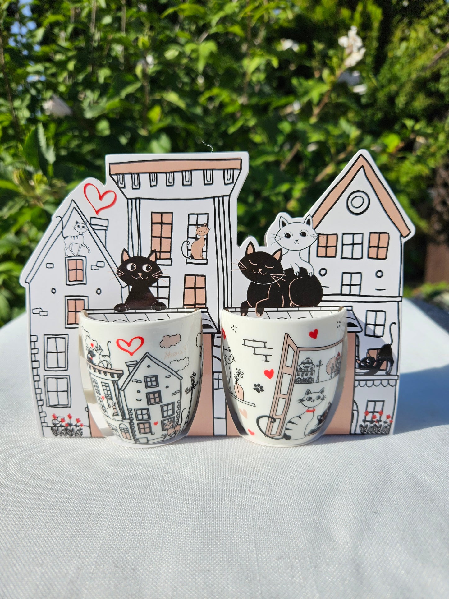 ➔ Set con 2 tazzine 70 ml decoro gatti - confezione regalo - Art from Italy