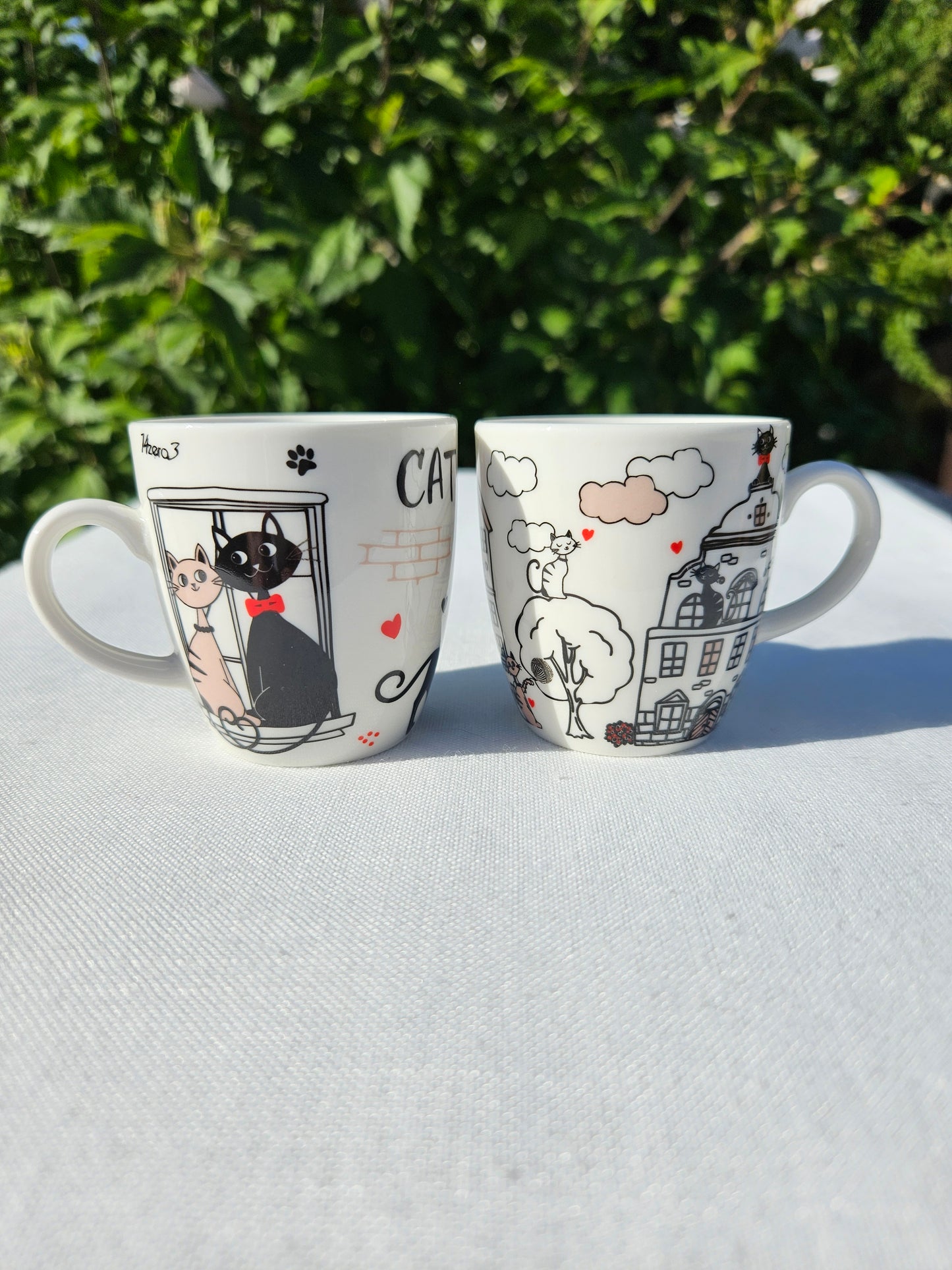 ➔ Set con 2 tazzine 70 ml decoro gatti - confezione regalo - Art from Italy