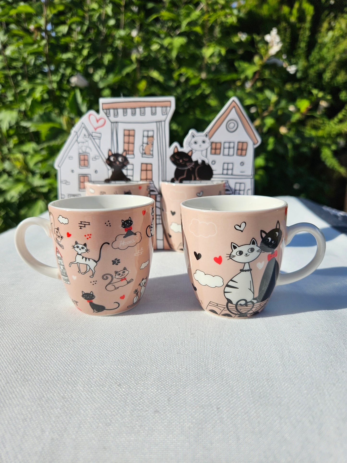 ➔ Set con 2 tazzine 70 ml decoro gatti - confezione regalo - Art from Italy
