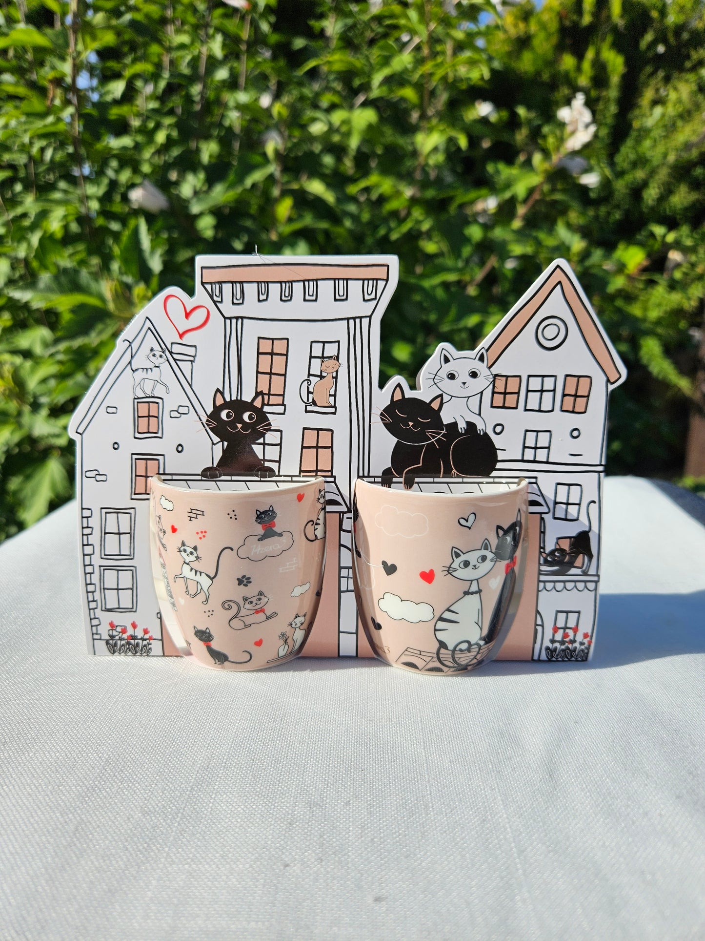 ➔ Set con 2 tazzine 70 ml decoro gatti - confezione regalo - Art from Italy