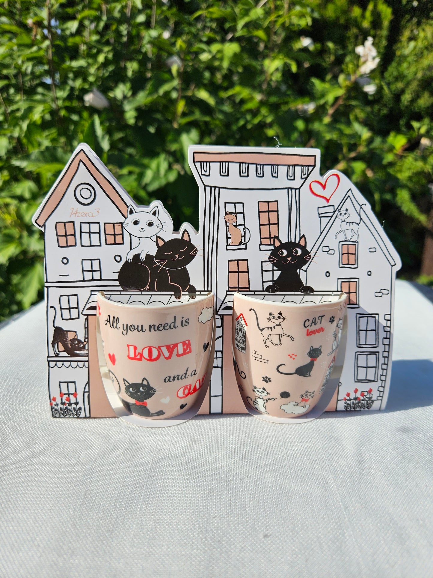 ➔ Set con 2 tazzine 70 ml decoro gatti - confezione regalo - Art from Italy