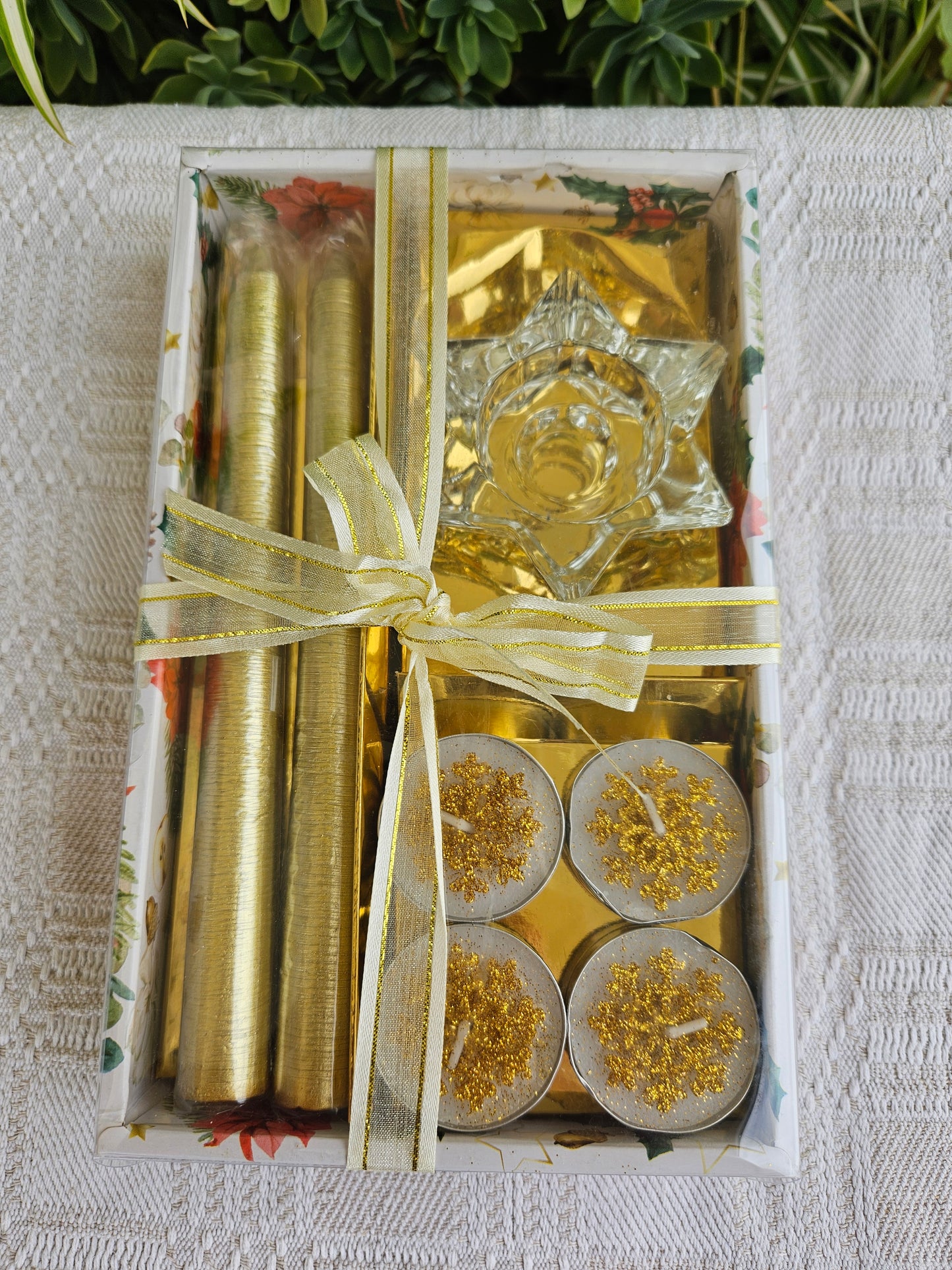 ➔ Conf. regalo con 4 tealight + 2 candele e portacandela vetro