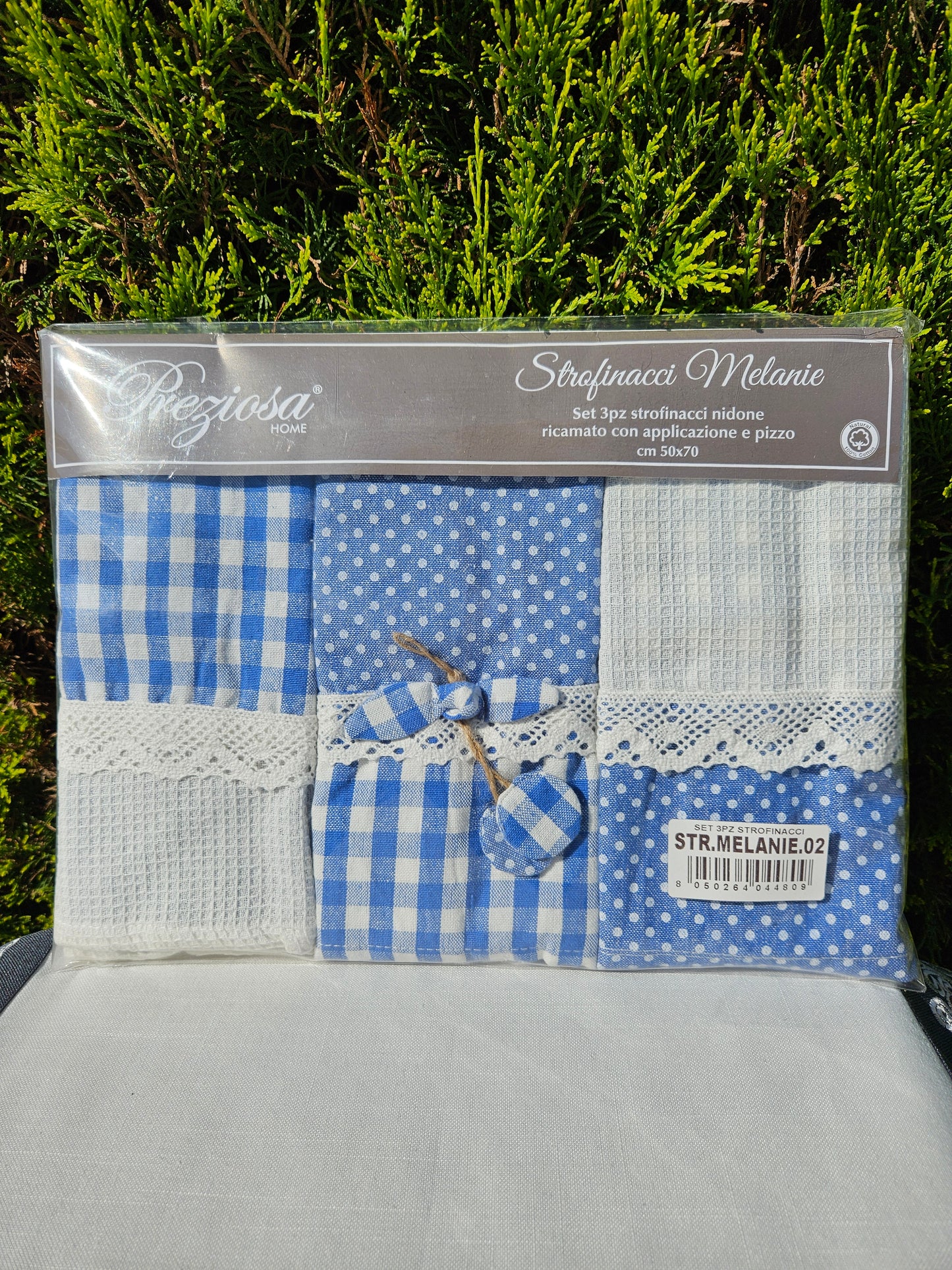 ➔ Set 3 pz strofinacci nidone ricamato con pizzo 50x70 cm - Preziosa Home