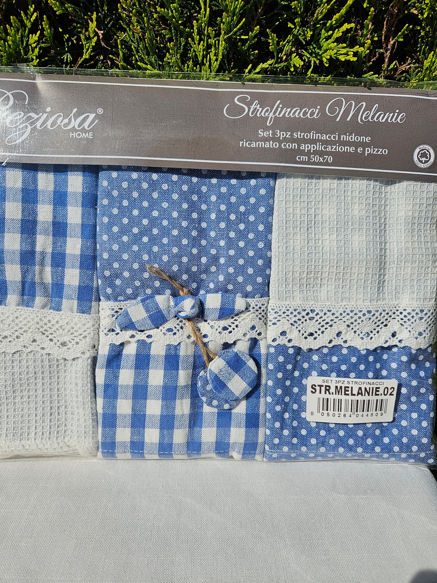 ➔ Set 3 pz strofinacci nidone ricamato con pizzo 50x70 cm - Preziosa Home