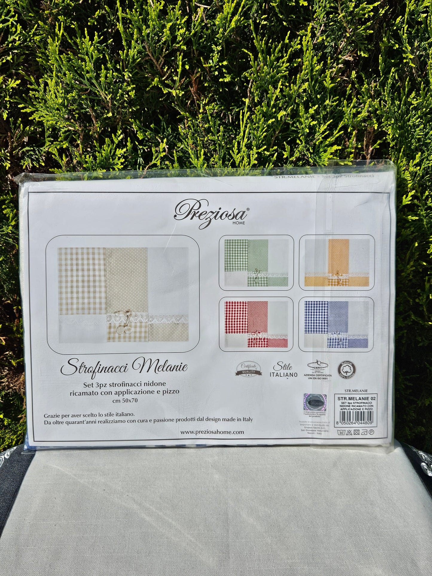 ➔ Set 3 pz strofinacci nidone ricamato con pizzo 50x70 cm - Preziosa Home