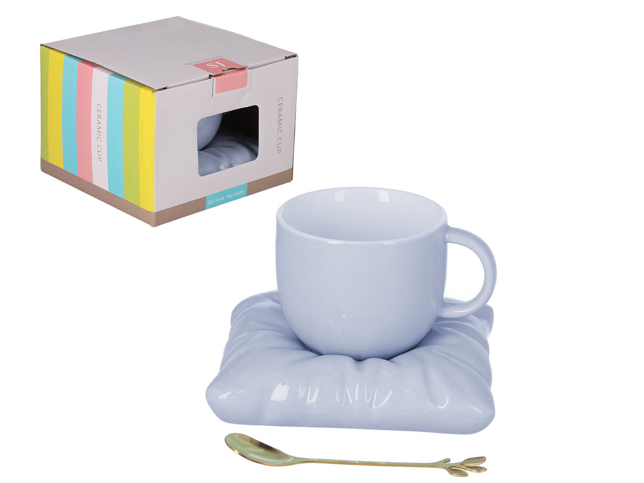 ➔ Tazza in ceramica con piattino e cucchiaino - colore lilla