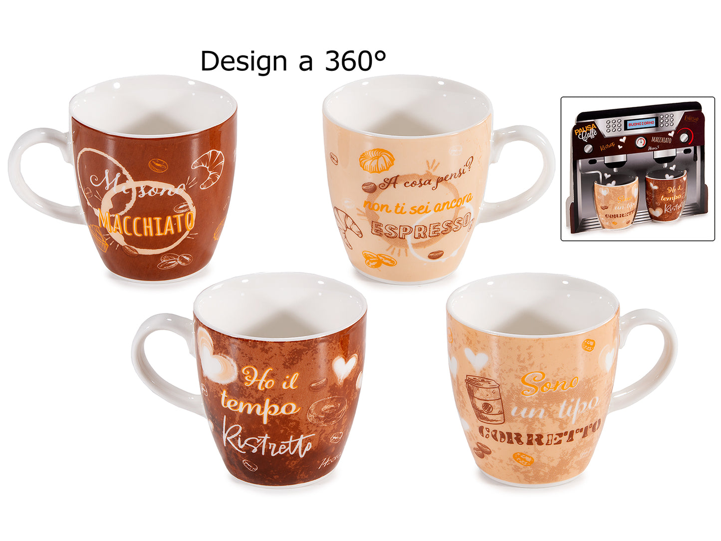 ➔ Set con 2 tazzine 70 ml - confezione a macchina da caffè - Art from Italy