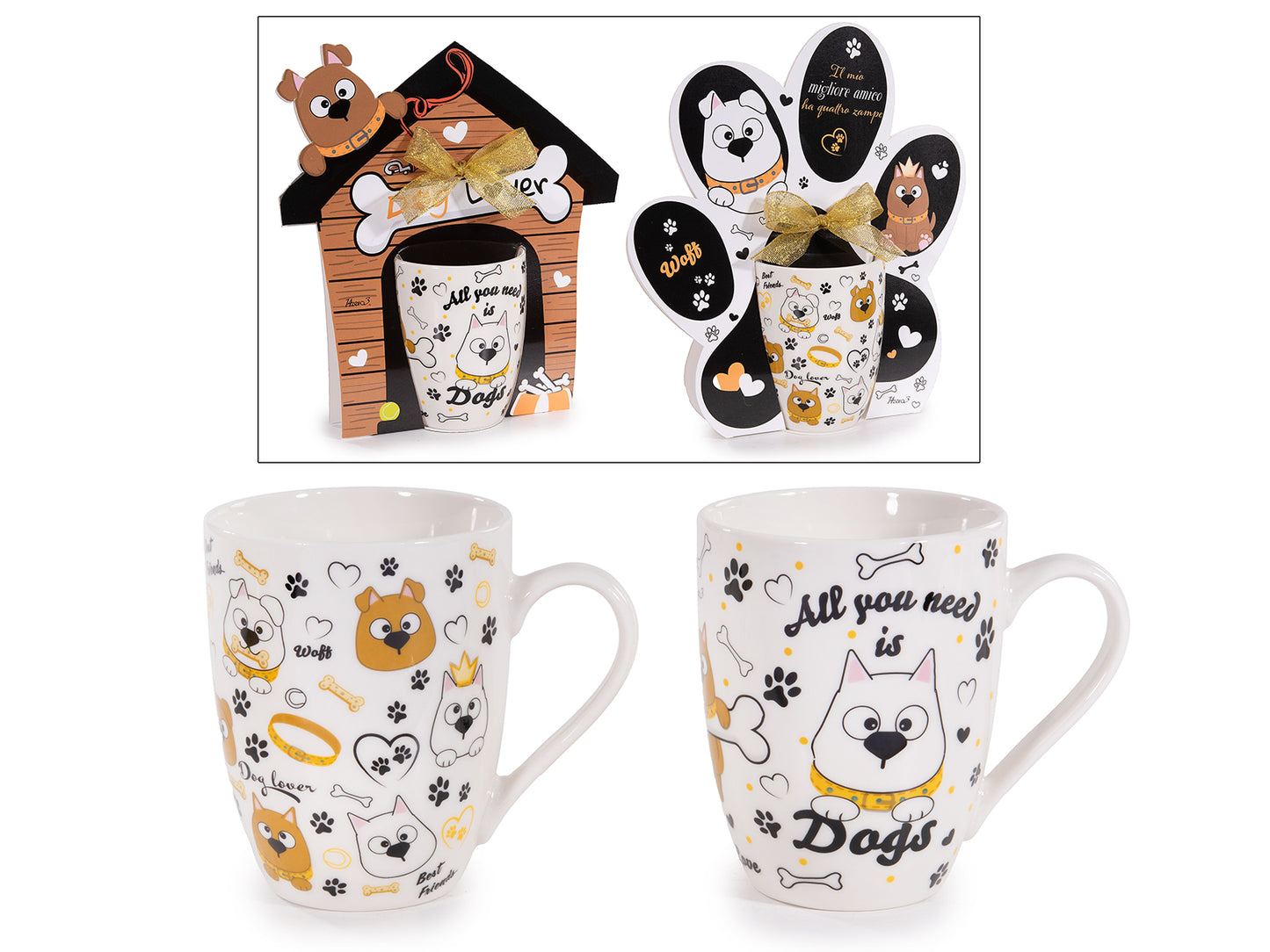 ➔ Tazza in porcellana 300 ml con decori cagnolini - Art from Italy