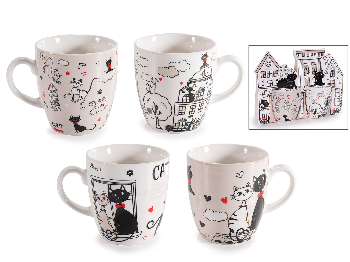 ➔ Set con 2 tazzine 70 ml decoro gatti - confezione regalo - Art from Italy