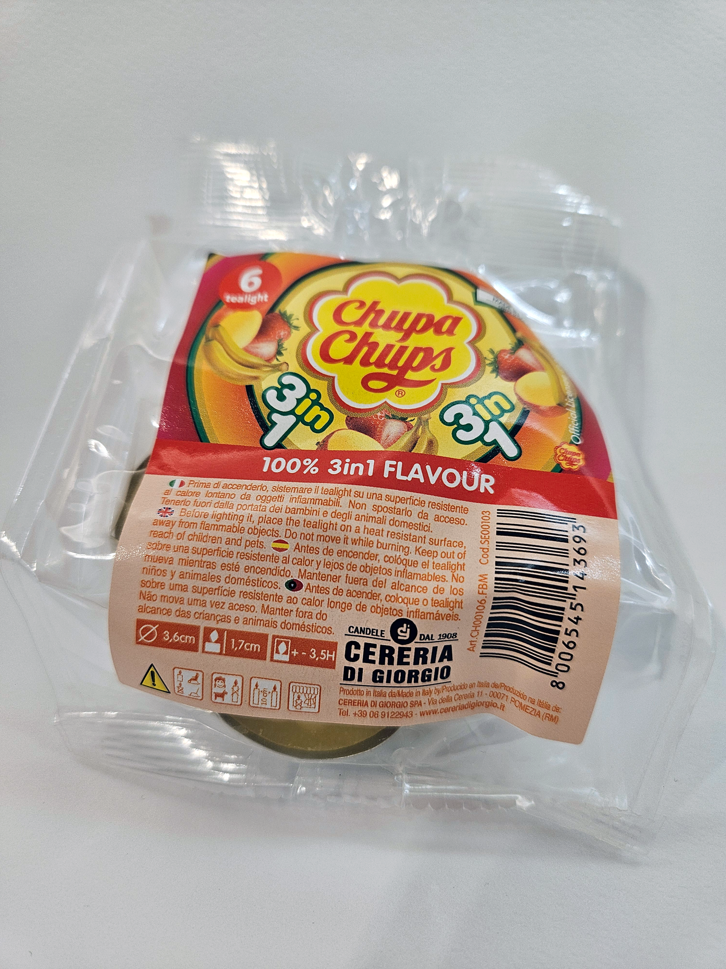 ➔ Tea light Chupa Chups, 6 pz - Fragola banana mango