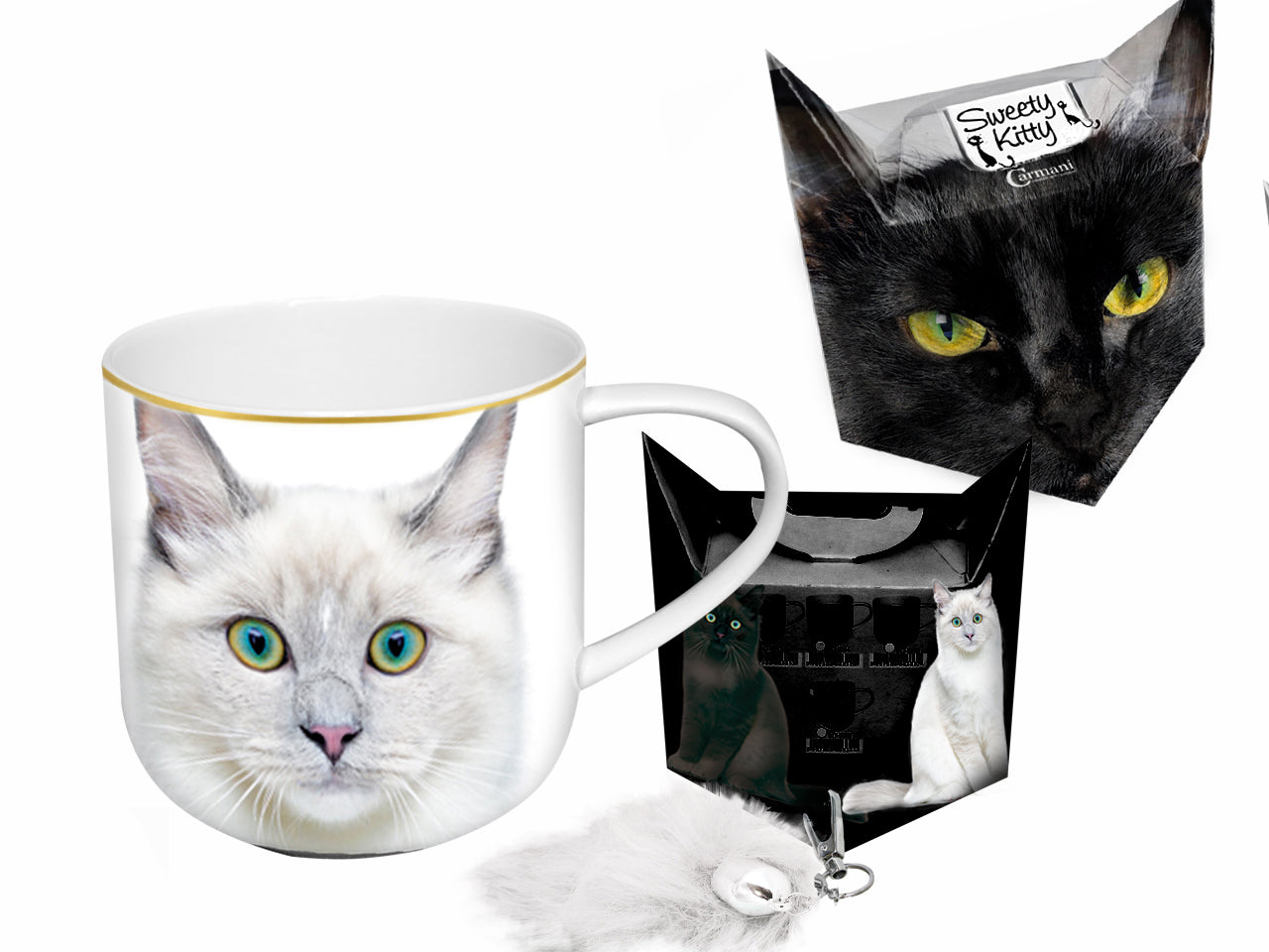 ➔ Tazza e charm/portachiavi Sweety Kitty - Gatto bianco - Carmani