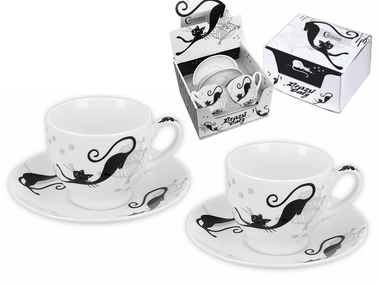 ➔ Set due tazzine per caffè con piattini - Gatti pigroni - Crazy Cats - cucina - Carmani