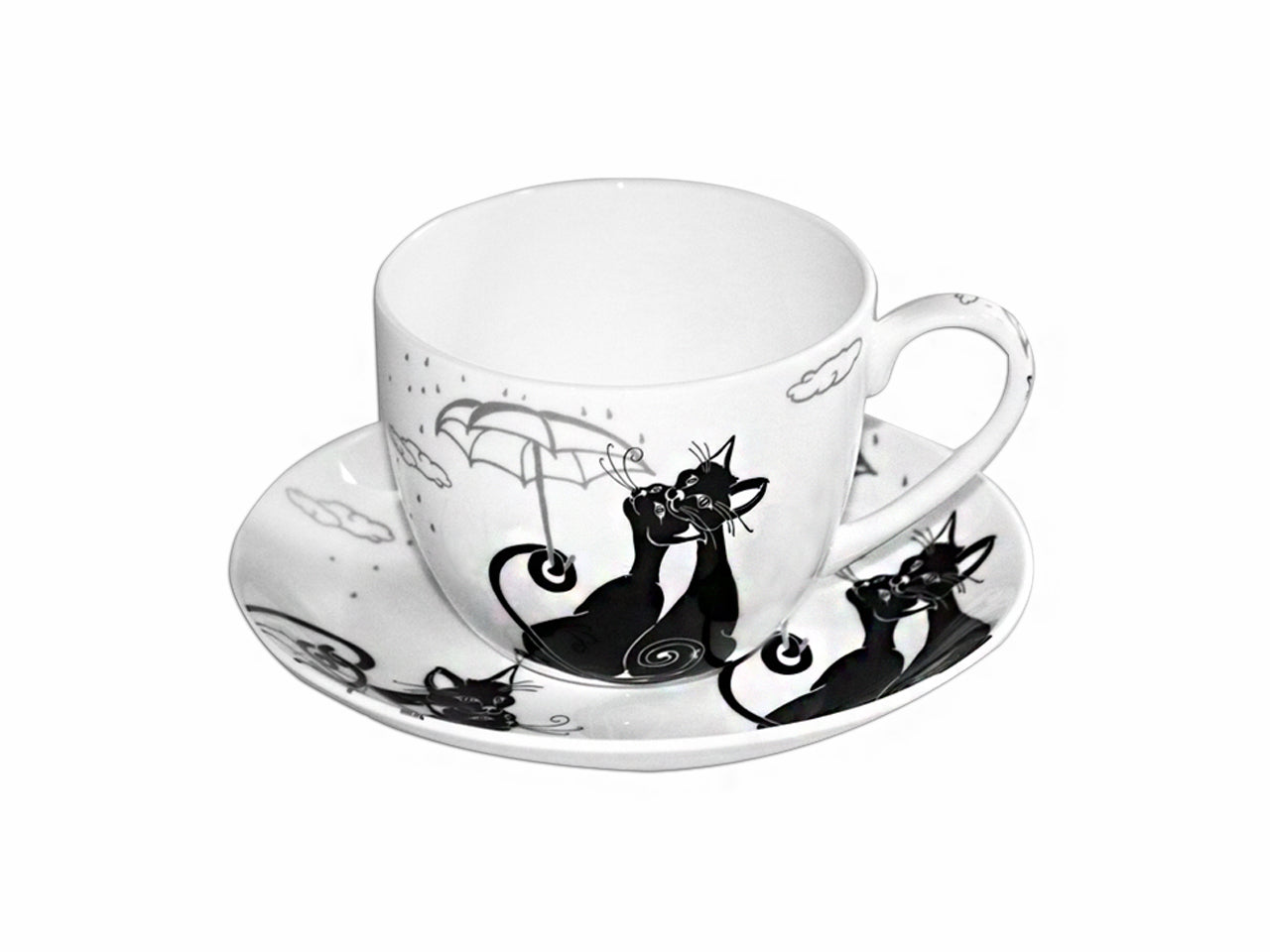 ➔ Tazza grande con piattino - Crazy cats - Gatti sotto ombrello - Carmani