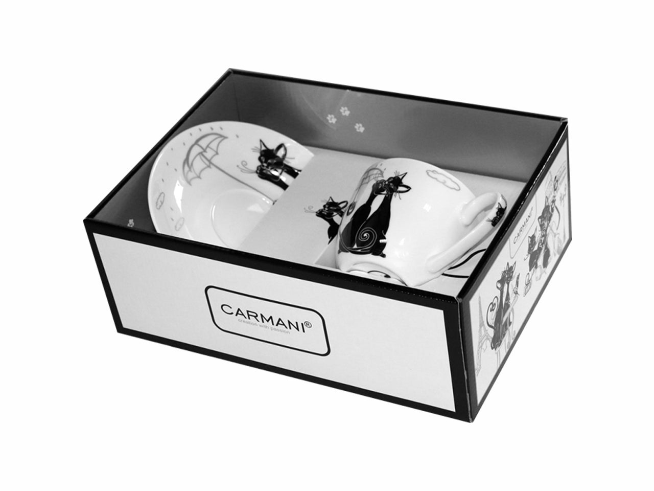 ➔ Tazza grande con piattino - Crazy cats - Gatti sotto ombrello - Carmani