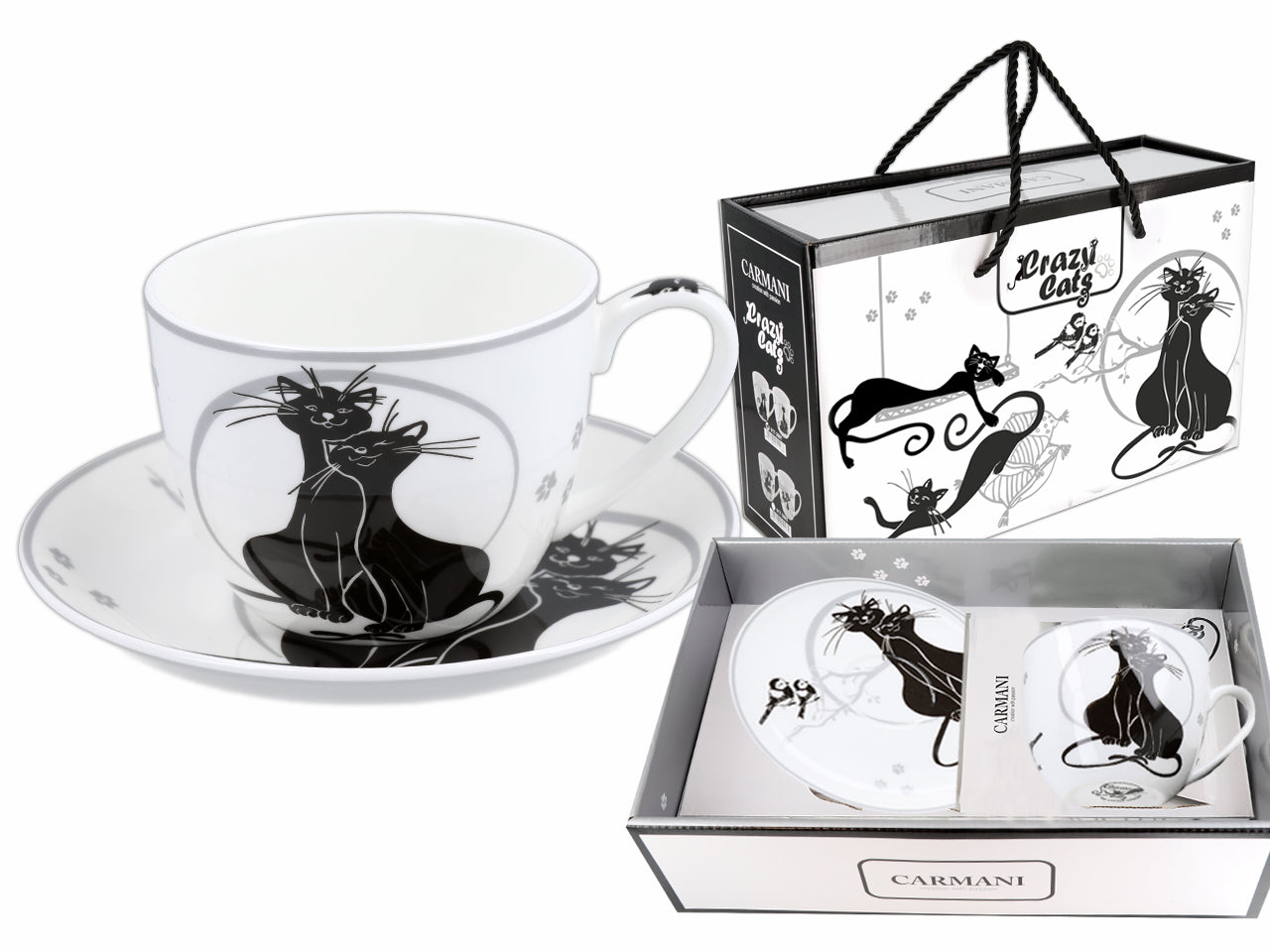 ➔ Tazza grande con piattino - Crazy cats - Gatti romanticoni - Carmani