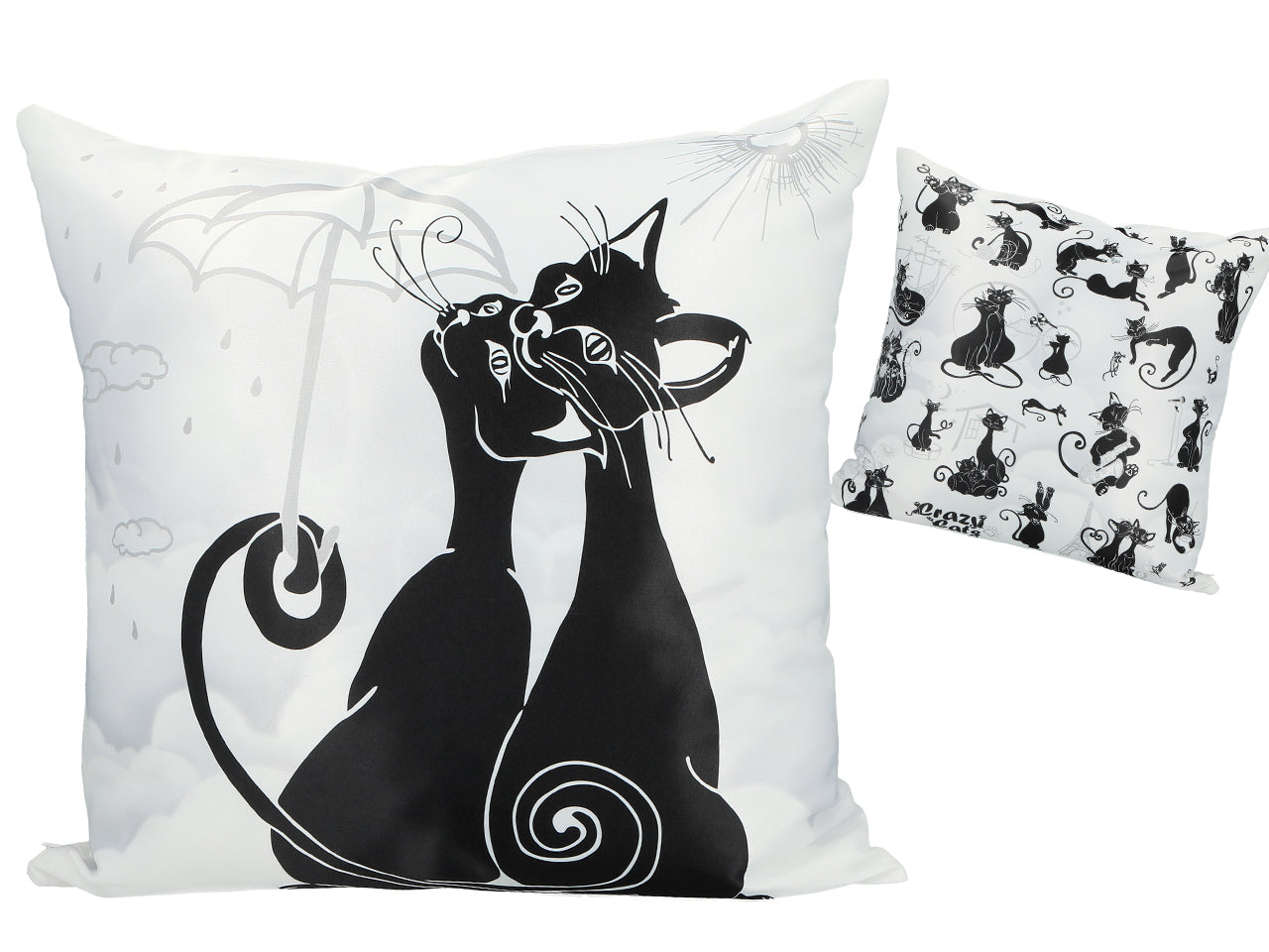 ➔ Cuscino con gatti neri sotto un ombrello - Carmani - Crazy cats