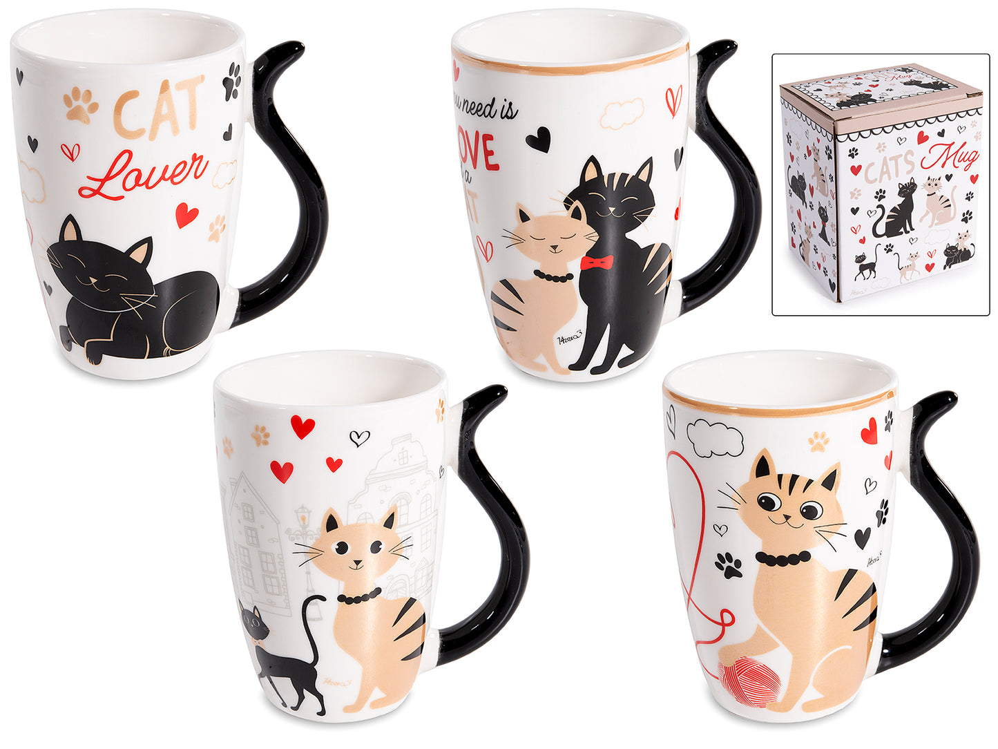 ➔ Tazza in porcellana 350 ml con manico a codina di gatto