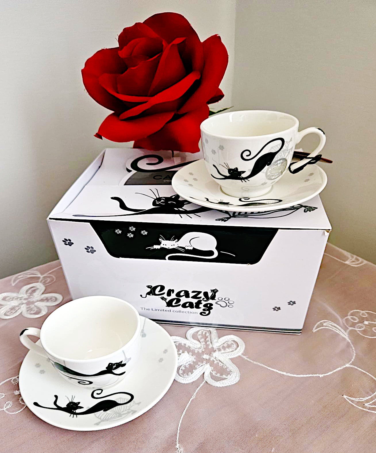 ➔ Set due tazzine per caffè con piattini - Gatti pigroni - Crazy Cats - cucina - Carmani