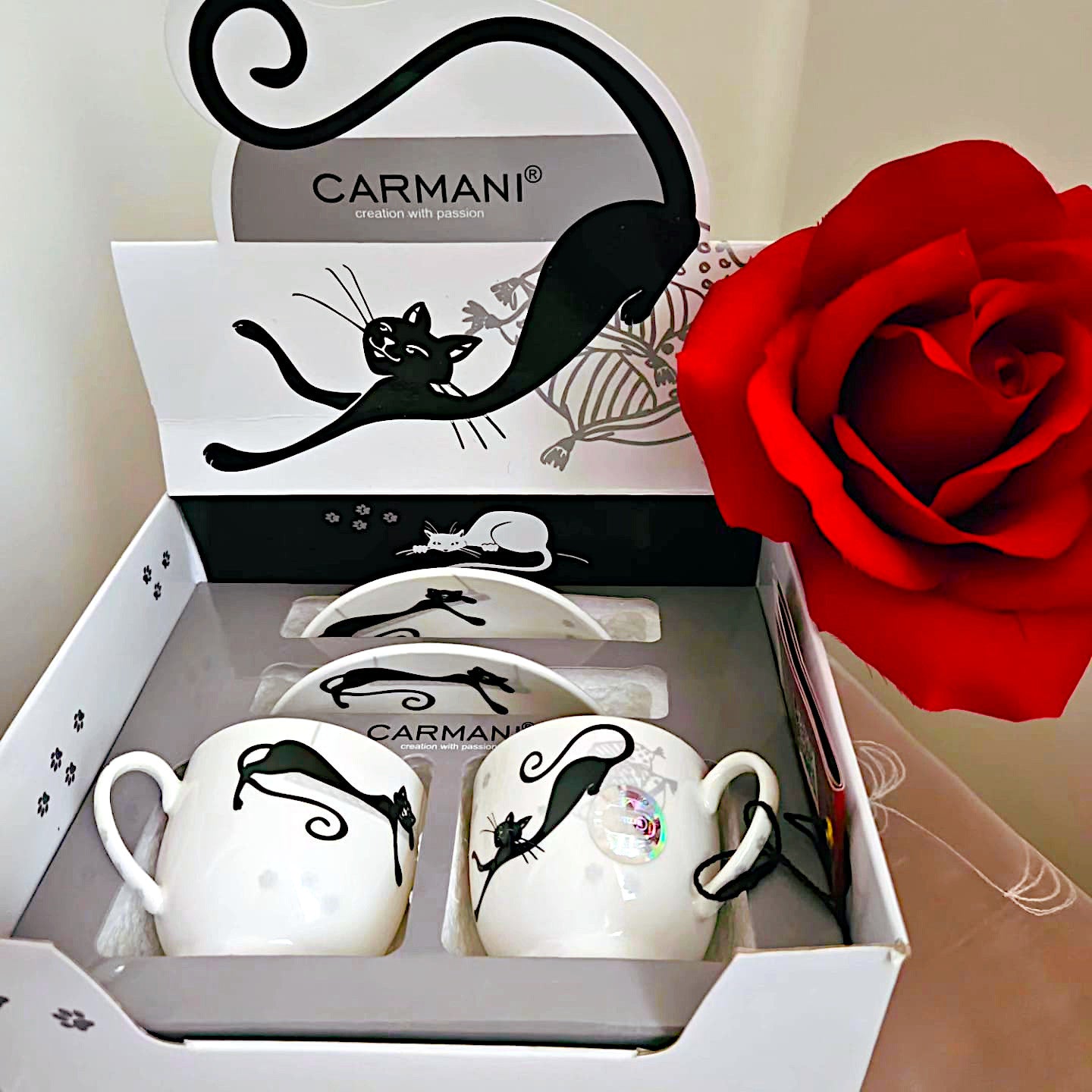 ➔ Set due tazzine per caffè con piattini - Gatti pigroni - Crazy Cats - cucina - Carmani