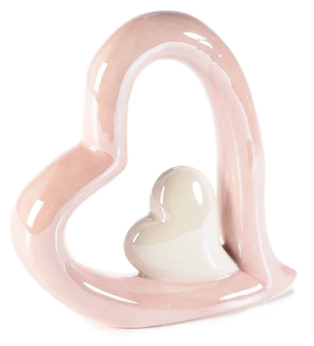 ➔ Coração decorativo em cerâmica (rosa e branco, maciço) - Cerâmica - Art From Italy