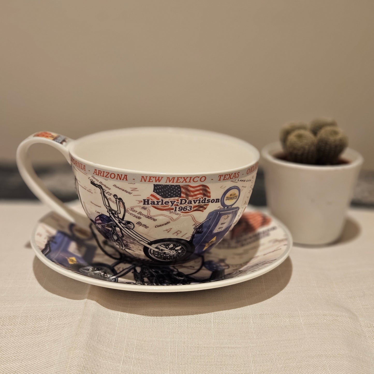 ➔ Grande tasse avec soucoupe - Moto Blue - Carmani Route 66