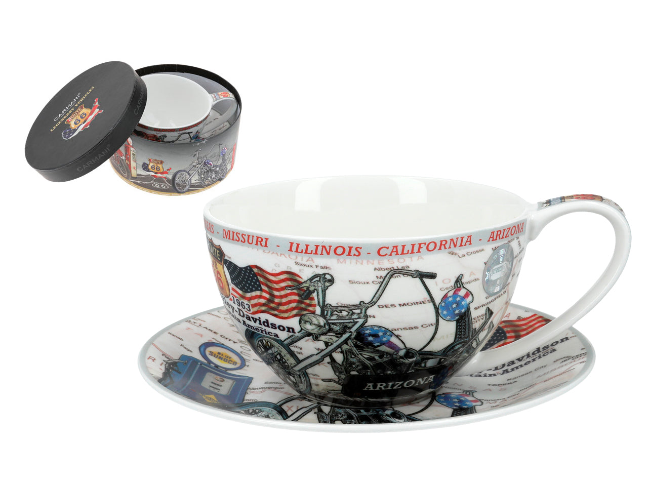 ➔ Grande tasse avec soucoupe - Moto Blue - Carmani Route 66