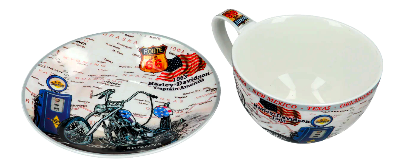 ➔ Grande tasse avec soucoupe - Moto Blue - Carmani Route 66