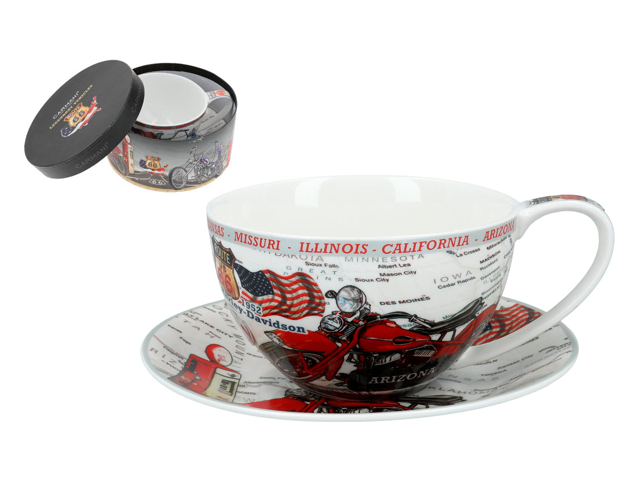 ➔ Grande tasse avec soucoupe - moto rouge - Carmani Route 66