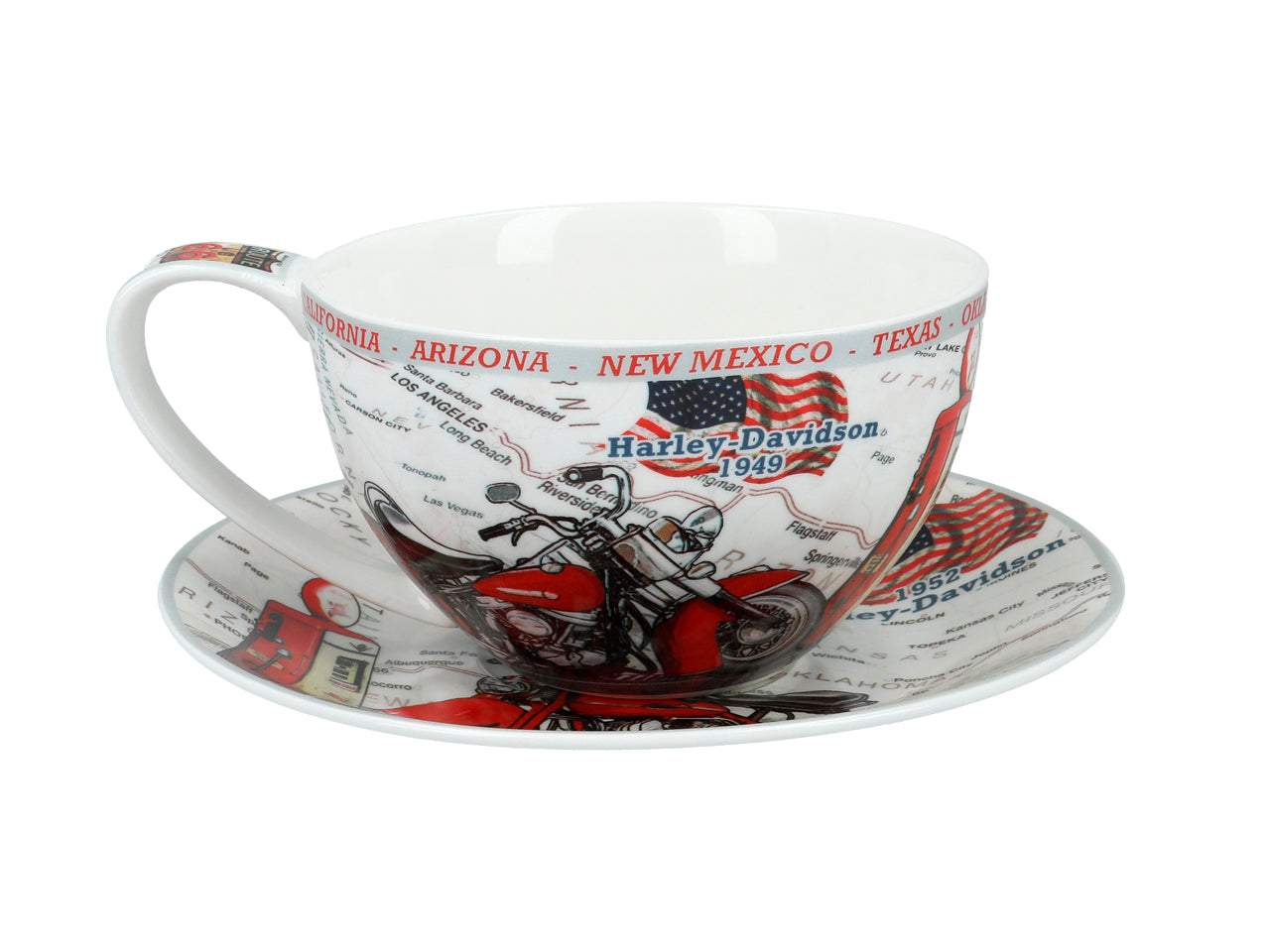 ➔ Großer Becher mit Untertasse -Rotes Motorrad  - Carmani Route 66
