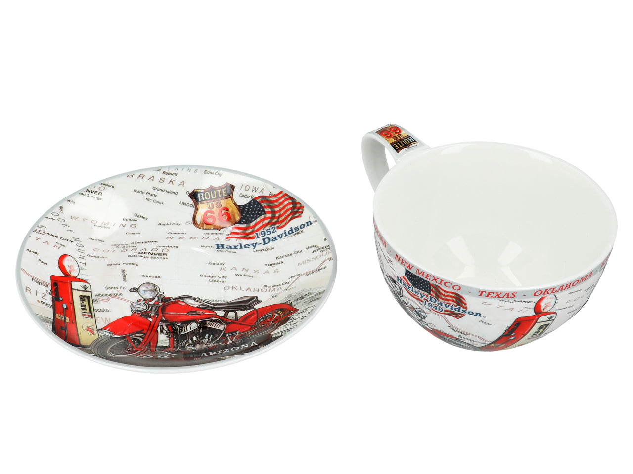 ➔ Grande tasse avec soucoupe - moto rouge - Carmani Route 66