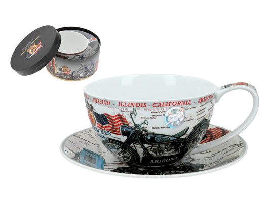 ➔ Großer Tasse mit Untertasse - Motorrad BMW R25 1953 Schwarz - Carmani Route 66