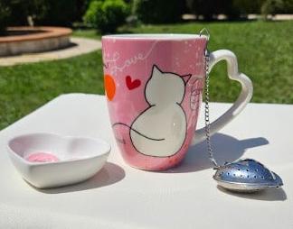 ➔ Tazza tisane e infusi in porcellana con piattino e filtro (colore rosa) - Art From Italy