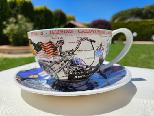 ➔ Large cup with saucer - Moto Blue - Carmani Route 66