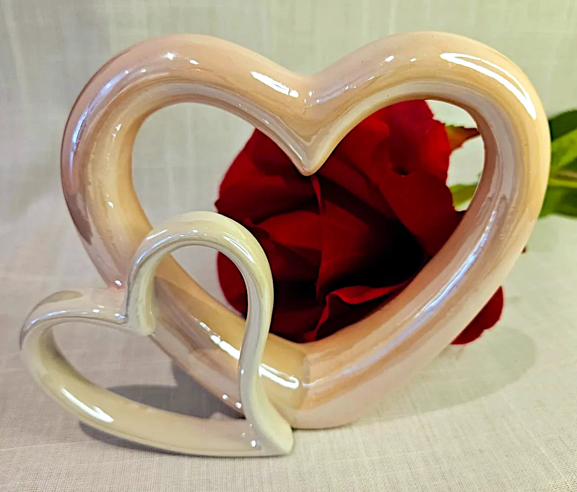 ➔  Coeur décoratif en céramique (rose et blanc vierge) - Saint-Valentin