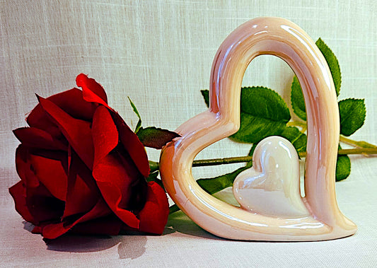 ➔ Cuore decorativo in ceramica (rosa e bianco, pieno) - Ceramica - Art From Italy